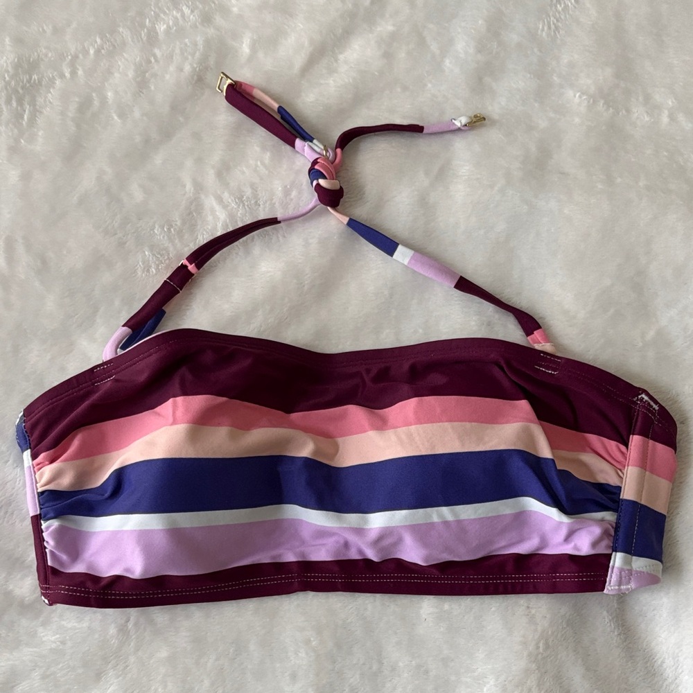 Kona Sol Striped Bandeau Bikini Top in Berry & Pastel Stripes